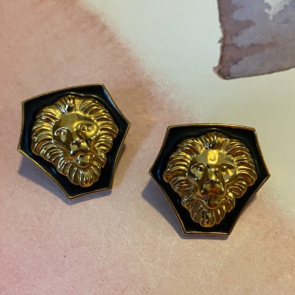Vintage Anne Klein Gold and Black Lion Earrings